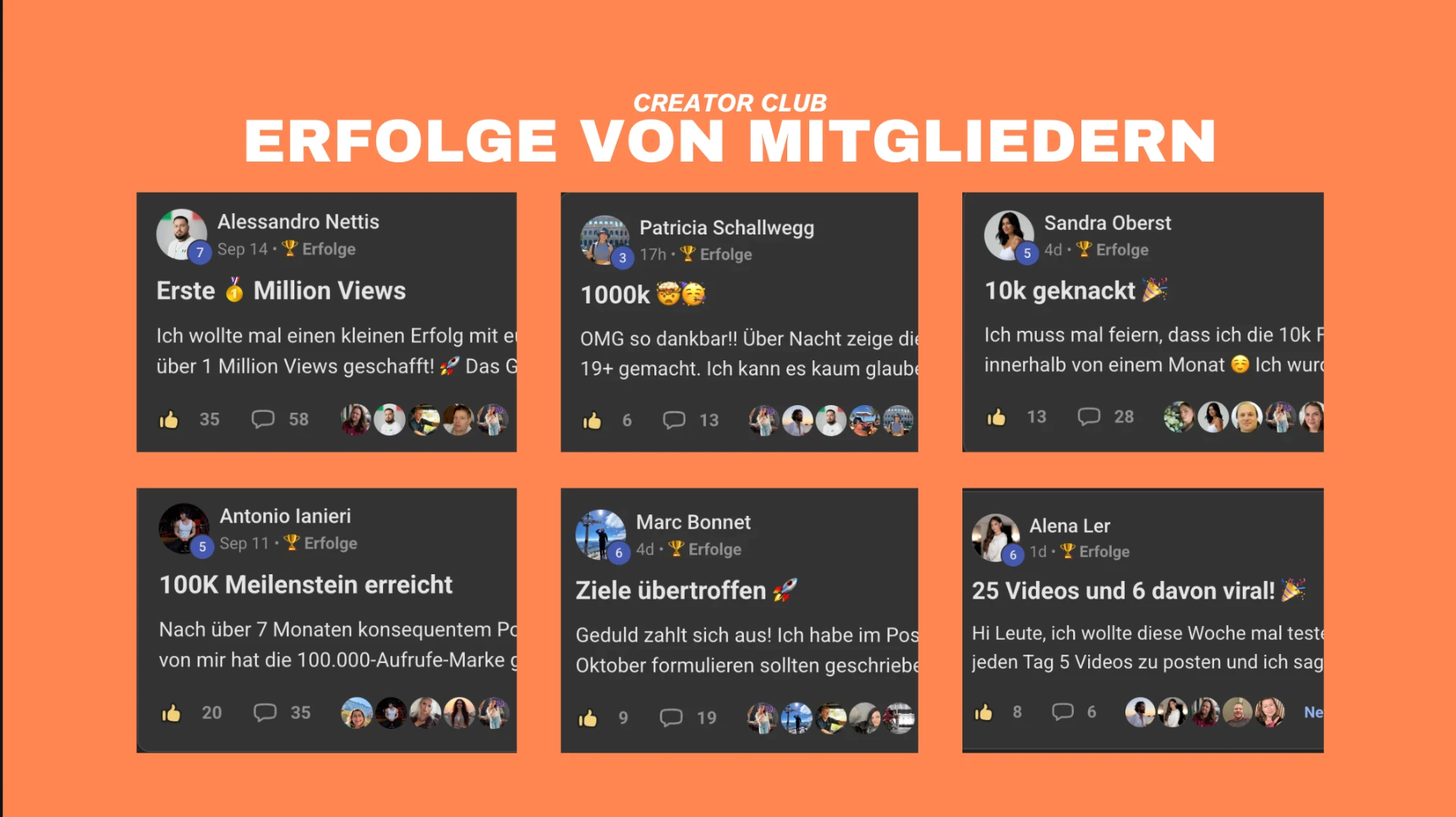 Erfolge von Mitgliedern im Creator Club