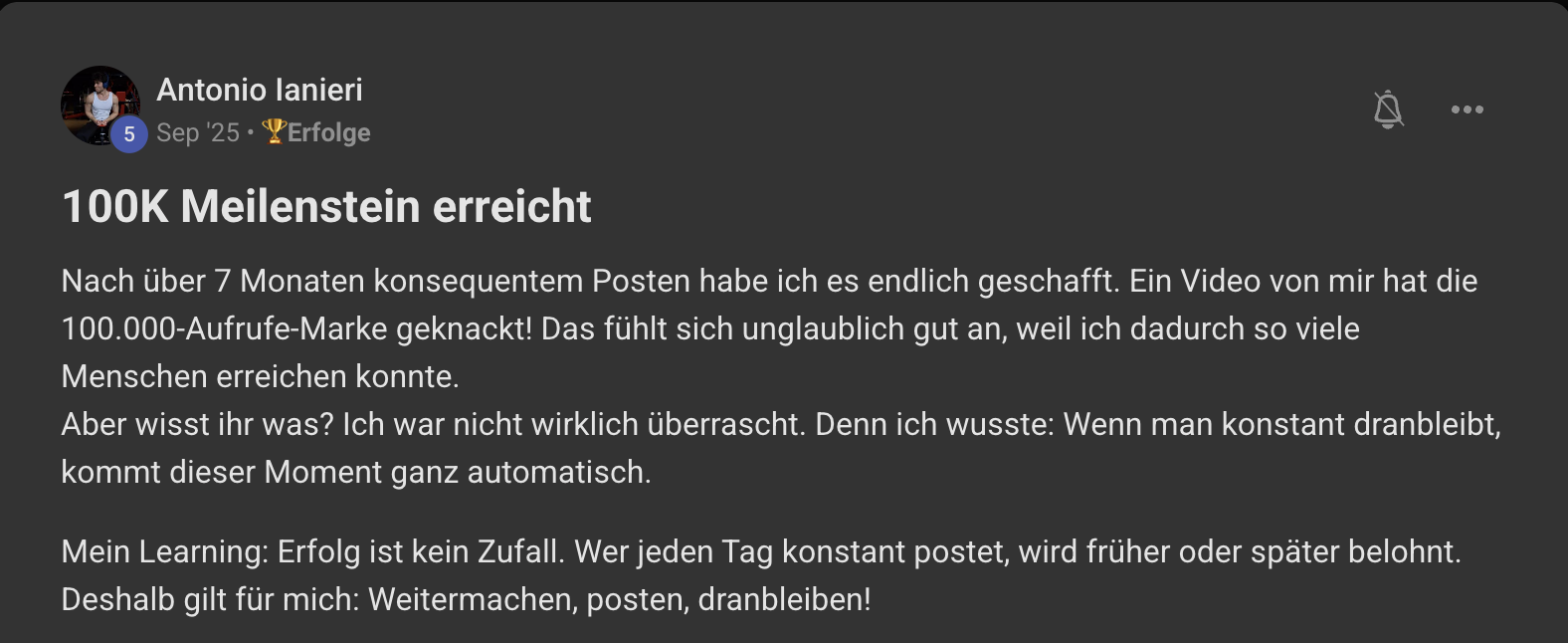 Antonio Ianieri: 100K Meilenstein erreicht